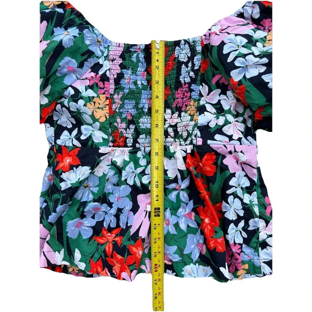 Old Navy Waist Defined V Neck Top Womens M Multi Ditsy Floral Smocked Back